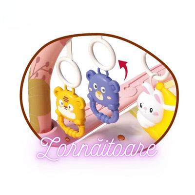 Resigilat - Centru de Activitati pentru Bebelusi cu Animale Simpatice, 75x56x43 Cm, Covoras Interactiv 5 in 1 cu Pian, Jucarii Detasabile, Sunete Muzicale, Lumina Delicata si Design Educational, Stimulare Cognitiva, + 0 Luni, Utility One - LUDIRO