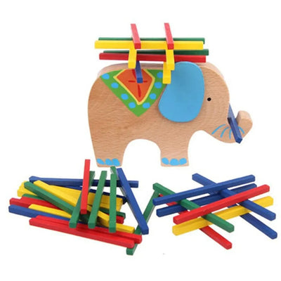 Jucarie Interactiva de Sortat si Stivuit, Elefant cu Bete de Lemn, Stimuleaza Atentia si Dexteritatea, 15x11x1.5 Cm, +3 Ani, Utility One - LUDIRO