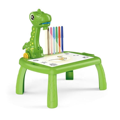 Resigilat - Set Masuta pentru Desen cu Proiector Holografic si Accesorii, 3 Discuri cu 24 Modele, Dinozaur, 12 Carioci, Verde, 32x29.5x23 Cm, + 3 Ani - LUDIRO