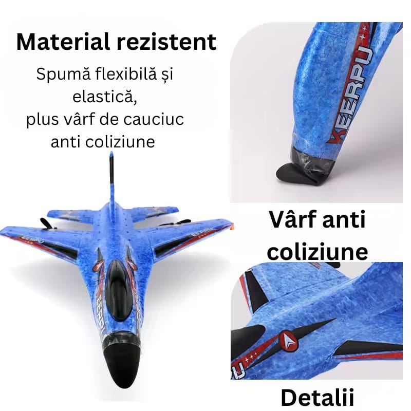 Avion RC din Spuma cu Telecomanda, Rezistent la Impact, Incarcator USB, LED, Control de la distanta 200 metri, Jucarie pentru Copii si Adulti, + 10 Ani - LUDIRO