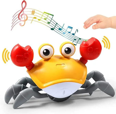 Jucarie Interactiva Bebelusi, Crab Care se Taraste, Muzica, Senzor de Obstacole, Stimuleaza Miscarea, Acumulator cu Incarcare USB, Portocaliu, 23x14x11 Cm, + 9 Luni - LUDIRO