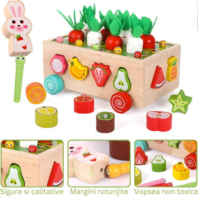 Set Educativ din Lemn cu Multiple Functii, Cutie cu Roti, Sortare si Potrivire, Magnetic, 21.5x16x9 Cm, + 1 An, Utility One - LUDIRO