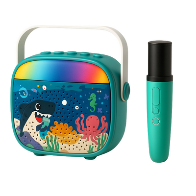 Resigilat - Set Karaoke Copii Ocean Ludiro cu Microfon Wireless, Bluetooth si Lumini Colorate Interactive, + 3 Ani