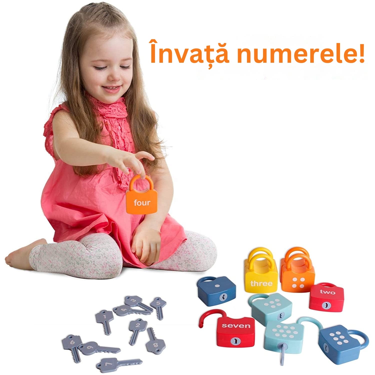 Joc Educativ Montessori Lacăte și Chei, Învățare Cifre 1-10, 20 Piese, Abilități Motorii, Fără BPA, Copii 3+ Ani - LUDIRO
