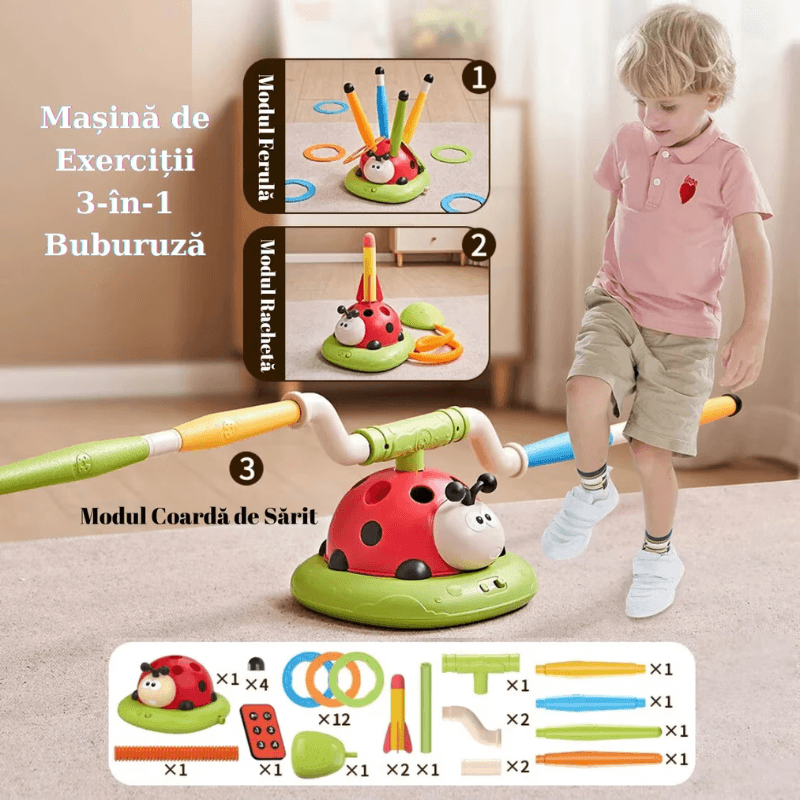 Resigilat - Buburuza Interactiva 3 in 1, Coarda de Sarit, Aruncare Inele si Lansator Rachete, Cu Telecomanda - LUDIRO