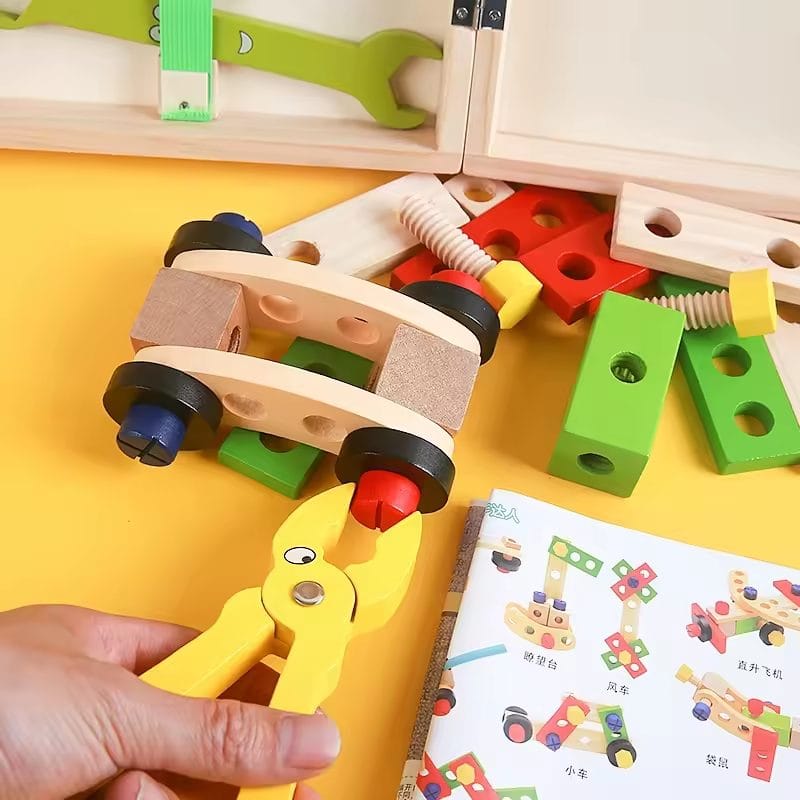 Jucarie Interactiva Montessori, Trusa de Unelte din Lemn pentru Copii, Educativa si Distractiva pentru Micii Mesteri, + 3 Ani - LUDIRO