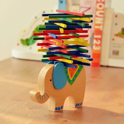 Jucarie Interactiva de Sortat si Stivuit, Elefant cu Bete de Lemn, Stimuleaza Atentia si Dexteritatea, 15x11x1.5 Cm, +3 Ani, Utility One - LUDIRO