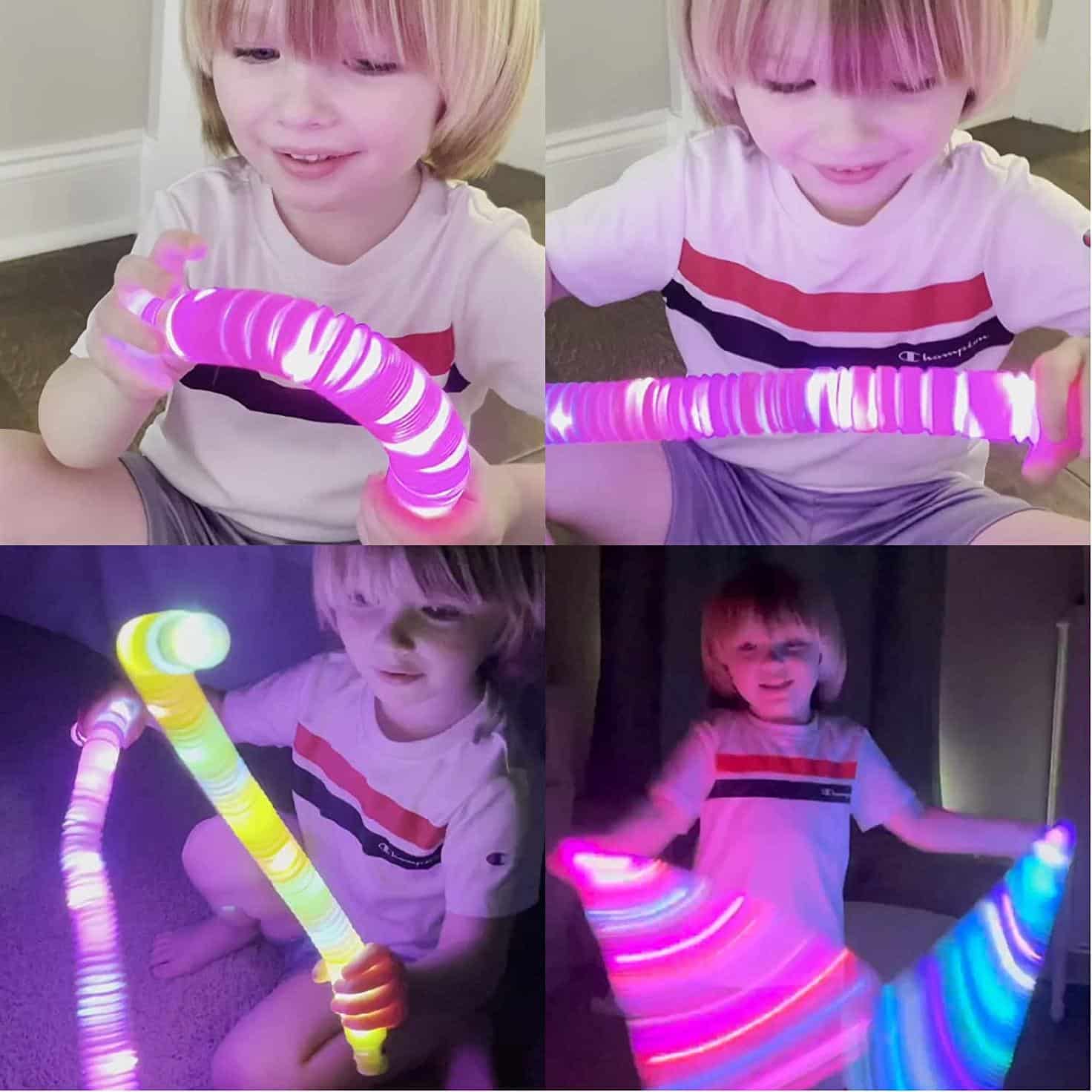 Set 12 Tuburi Antistres, cu Lumini LED Interactive, Fidget Pop Tube, 20x2 cm - LUDIRO