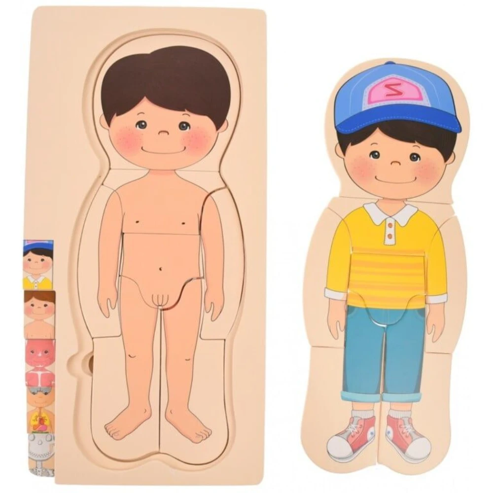 Puzzle Corpul Uman – Baiat, 5 Straturi, 28 Piese din Lemn, 3+ Ani - LUDIRO