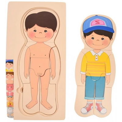 Puzzle Corpul Uman – Baiat, 5 Straturi, 28 Piese din Lemn, 3+ Ani - LUDIRO