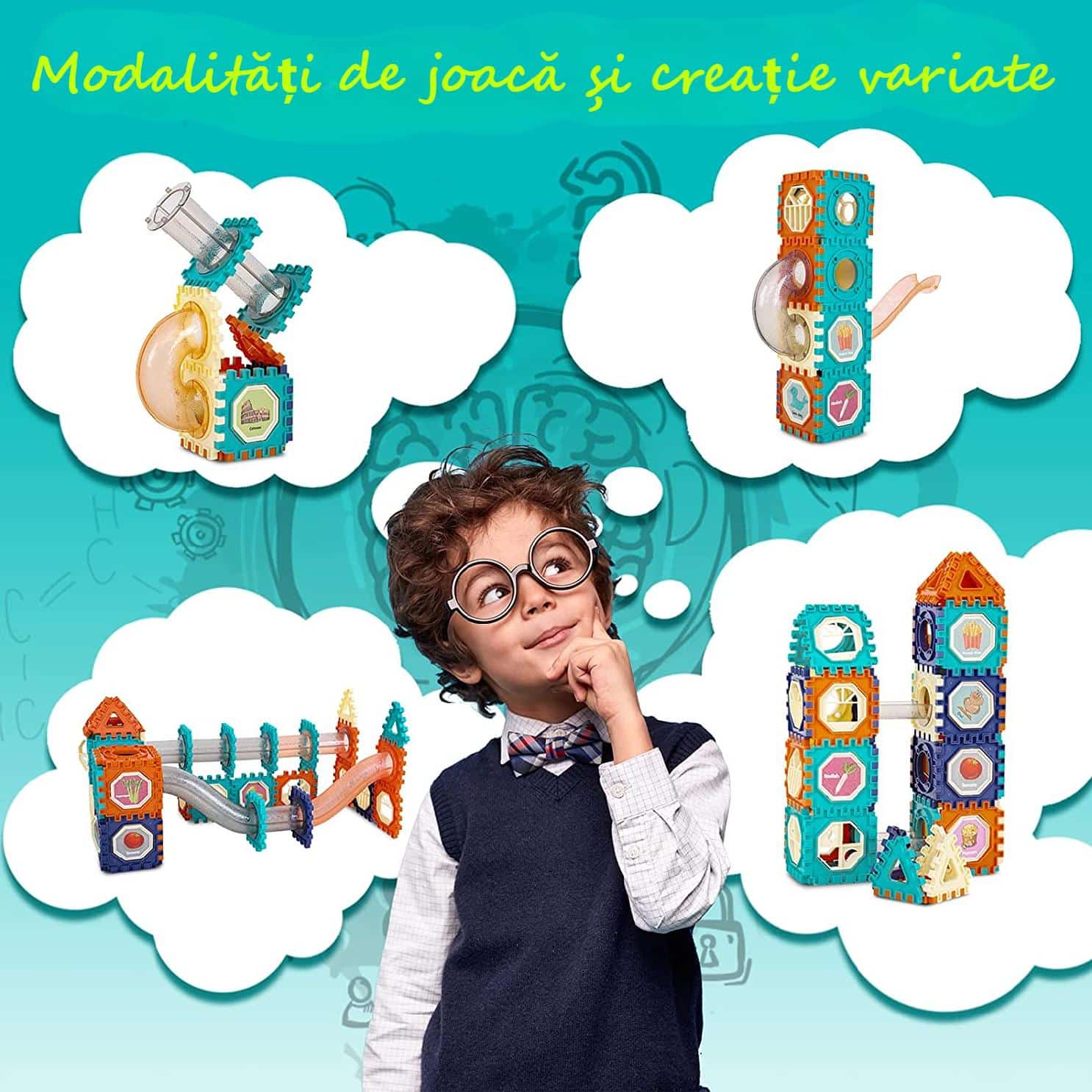 Circuit cu Bile 3D, Set Construcție STEAM 66 Piese, + 3 Ani - LUDIRO