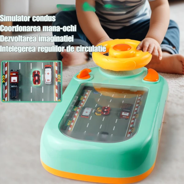 Simulator de Condus cu Volan pentru Copii – Cursă Auto cu Obstacole, Sunete și Muzică, 3+ ani - LUDIRO