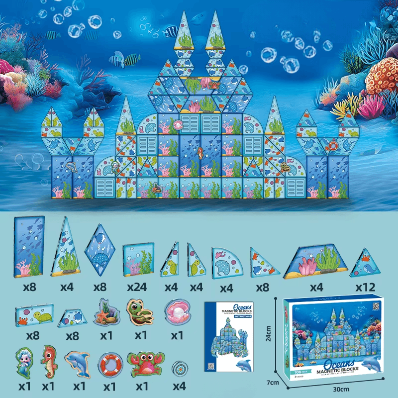 Set Magnetic Educativ Ocean, 108 Piese cu Tematica Marina, Creativitate si Invatare prin Joaca - LUDIRO