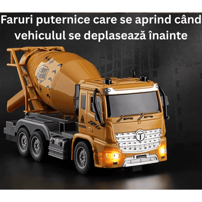 Betoniera cu telecomanda RC LUDIRO, Camion realist 1:20 cu Rezervor Rotativ 360°, Sunete, Lumini si Control Complet, Ideal pentru Copii Pasionati de Constructii - LUDIRO