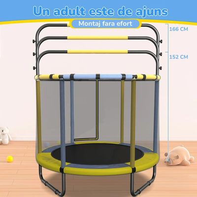 Resigilat - Trambulină pentru copii 8 în 1, Diametru 140 cm, cu plasă de siguranță, hamac, inele și coș de baschet, pentru interior și exterior, Certificare de Siguranta - LUDIRO
