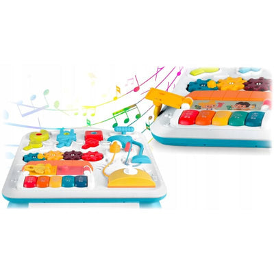 Masuta Educativa cu Activitati Montessori 2 in 1, Jucarie Muzicala, Lampa LED, Prajitor de Paine, Pian, Numere, Culori si Forme, Elemente Mobile, Volum Reglabil, + 1 An - LUDIRO