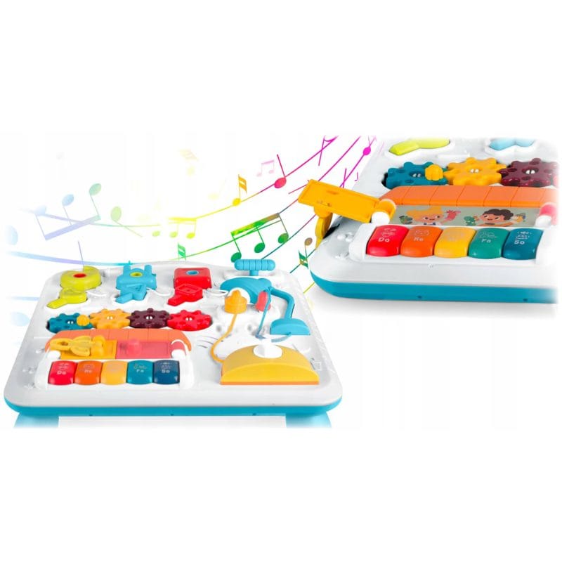 Masuta Educativa cu Activitati Montessori 2 in 1, Jucarie Muzicala, Lampa LED, Prajitor de Paine, Pian, Numere, Culori si Forme, Elemente Mobile, Volum Reglabil, + 1 An - LUDIRO