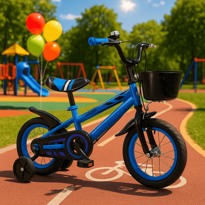 Bicicleta pentru Copii Ludiro 16 Inch, Diametru Roti 40 Cm, cu Frane Fata-Spate, Roti Ajutatoare, Cauciucuri Anti-Alunecare si Cadru din Otel, Ideala pentru Copii de 5-7 Ani, Albastru - LUDIRO