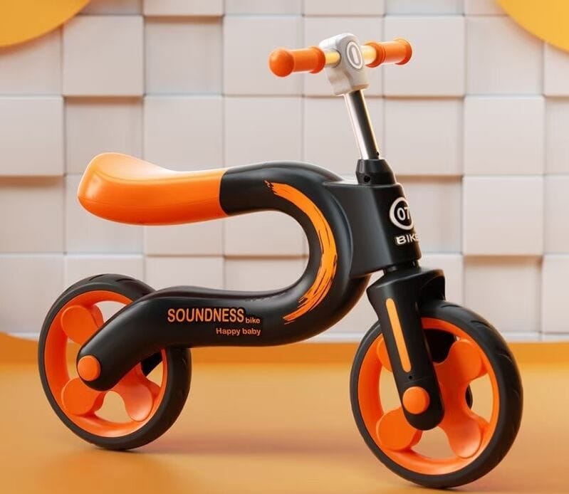 Resigilat - Bicicleta de Echilibru pentru Copii LUDIRO, 2-5 Ani, Cadru Usor, Roti din Cauciuc, Maner Antialunecare, Sa Ergonomica, 70x53 Cm, Negru Portocaliu - LUDIRO
