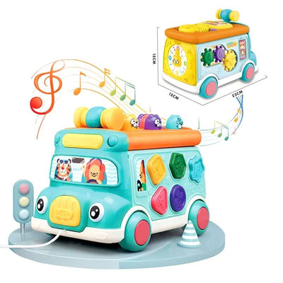 Autobuz Multifunctional cu Activitati, 6 Functii Educative, Sunete si Lumini, 23x15x15 Cm, Albastru Portocaliu, + 3 Ani - LUDIRO