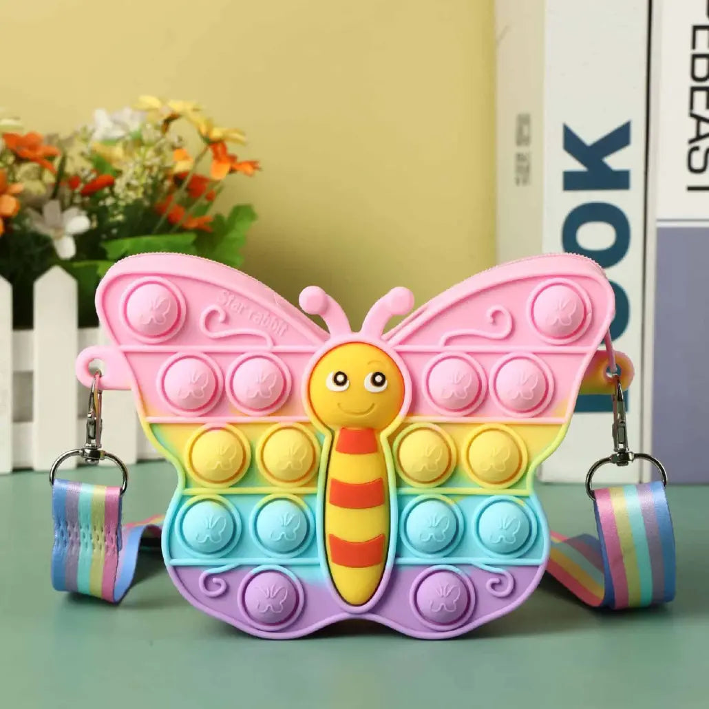 Gentuta de Umar Interactiva Antistres Pop IT NOW din Silicon, Cu Fermoar si Curea, Fluturas, Multicolor, + 3 Ani - LUDIRO