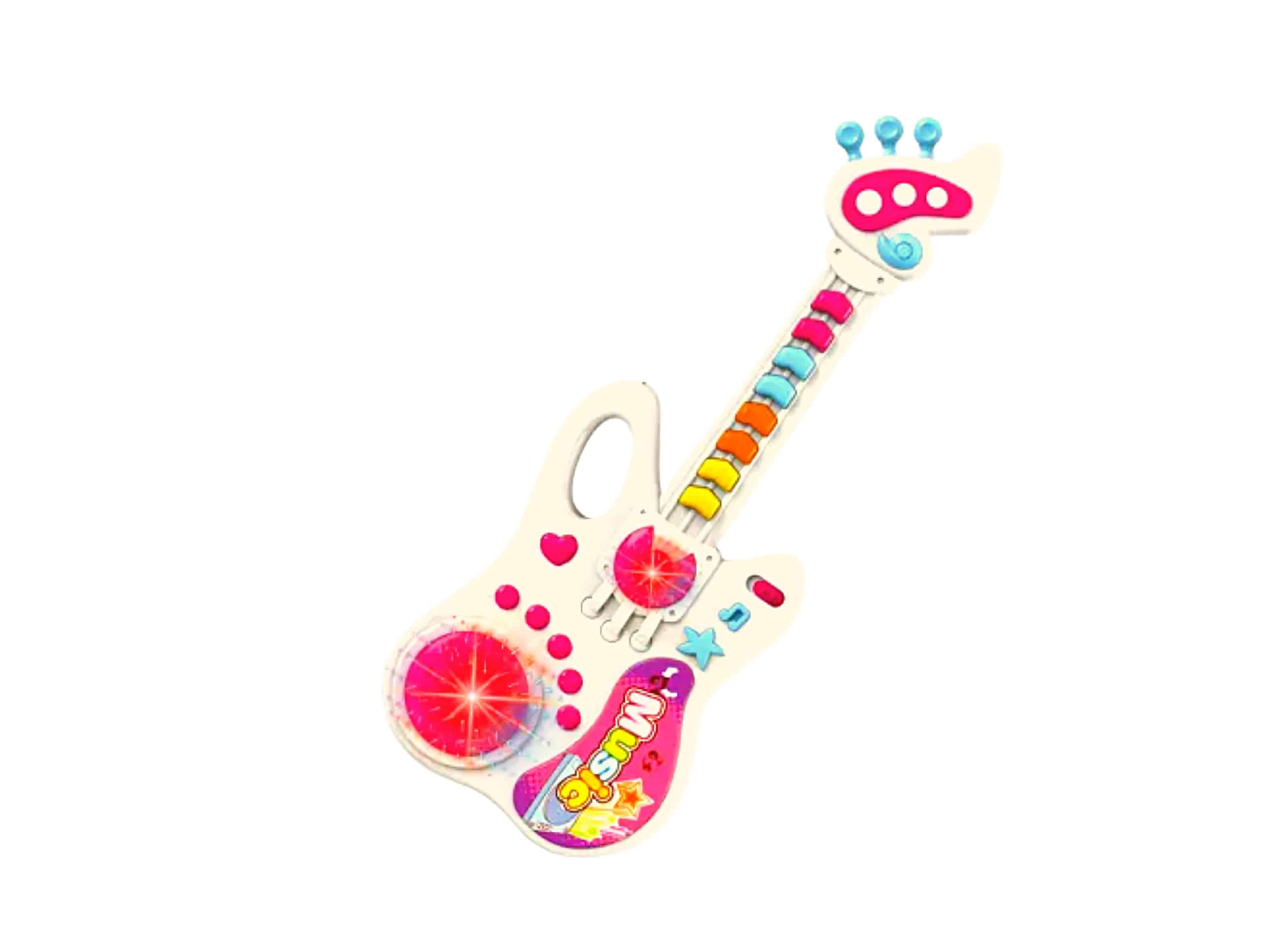 Jucarie Interactiva Chitara cu Panou Muzical si Luminos, Functii Multiple, Alb, 36x13.5x3 cm, +2 Ani - LUDIRO