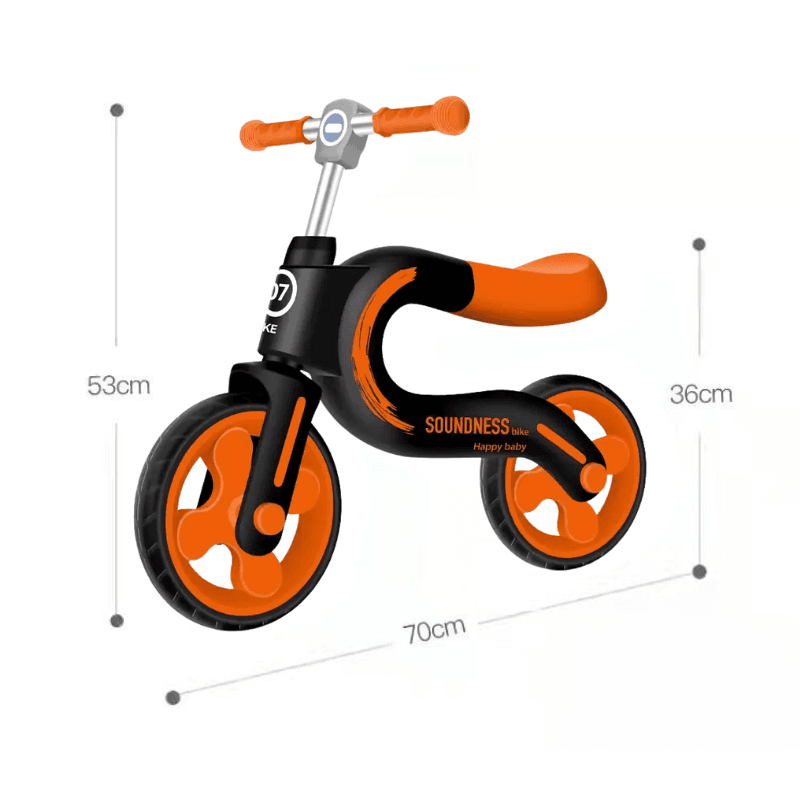 Resigilat - Bicicleta de Echilibru pentru Copii LUDIRO, 2-5 Ani, Cadru Usor, Roti din Cauciuc, Maner Antialunecare, Sa Ergonomica, 70x53 Cm, Negru Portocaliu - LUDIRO