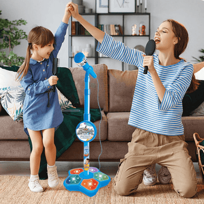 Microfon Karaoke pentru Copii cu Stativ Reglabil, Sunete, Lumini si Functie MP3, Albastru - LUDIRO