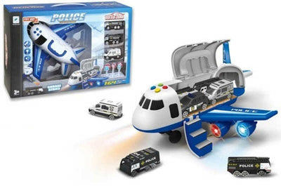 Set Avion Multifunctional, 3 Masinute Metalice, Lumini si Sunete Interactive, Functie Vapori, Semne de Circulatie, Alb Albastru, 35x32x17 Cm, + 3 Ani - LUDIRO