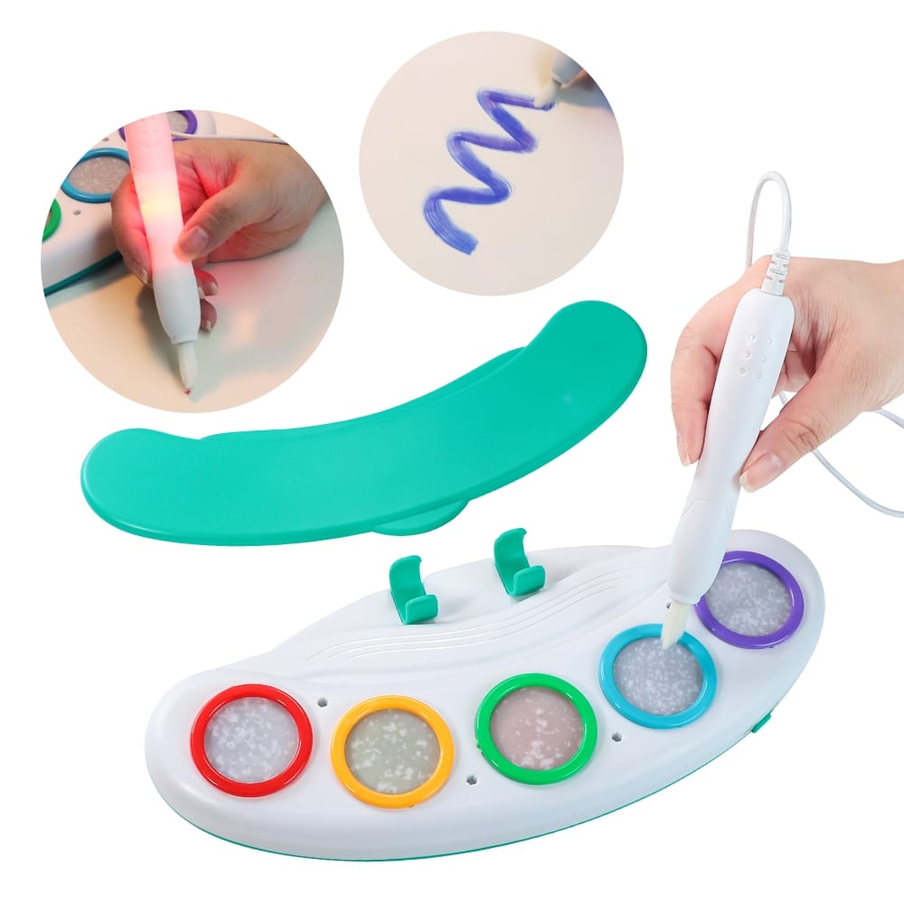 Set Creativ Pensulă Magică cu Lumină, Pictură Fără Murdărie, Paletă 5 Culori și 21 Coli Magice, +3 Ani - LUDIRO