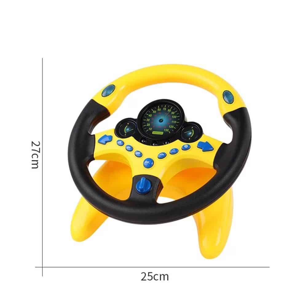 Volan Interactiv cu Sunete si Lumini, Simulator de Condus, cu Suport si Prindere Ventuze, Rotire 360 grade, Galben Negru, + 3 Ani - LUDIRO