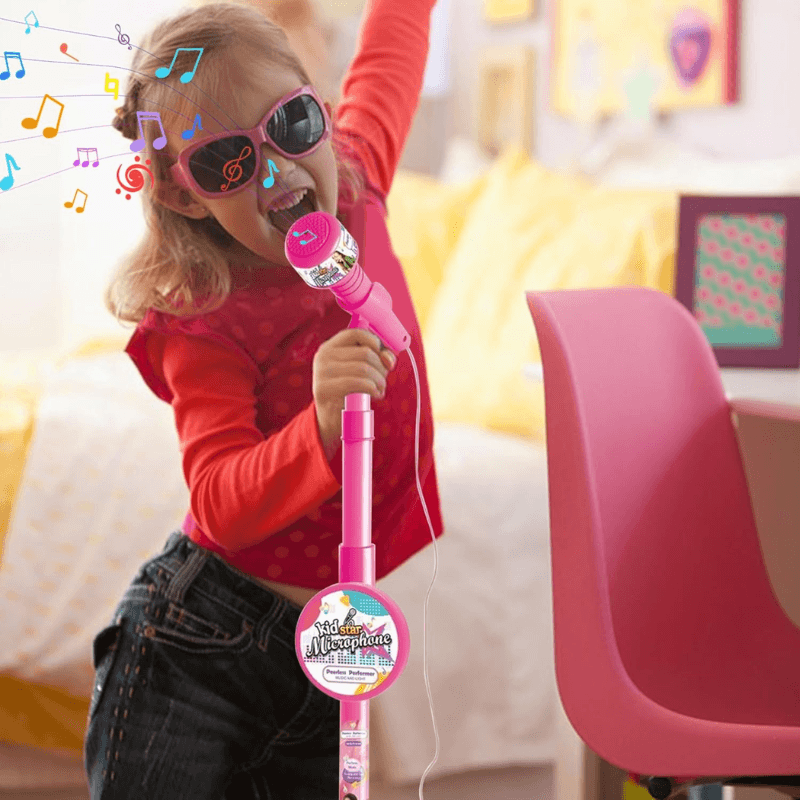 Resigilat - Microfon Karaoke pentru Copii cu Stativ Reglabil, Sunete, Lumini si Functie MP3, Roz - LUDIRO