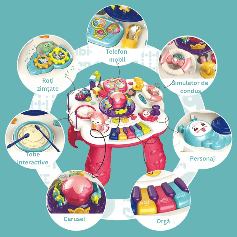 Masuta Educativa Interactiva 10 in 1 LUDIRO, Activitati Muzicale, Pian si Toba, Rosu - LUDIRO