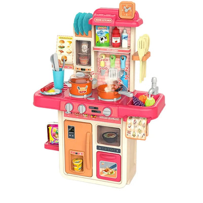 Bucatarie Multifunctionala pentru Copii, 42 Piese, Lumini si Sunete Realiste, Aragaz, Cuptor, Chiuveta Functionala cu Apa, Bej Rose, 63x47x23 Cm - LUDIRO
