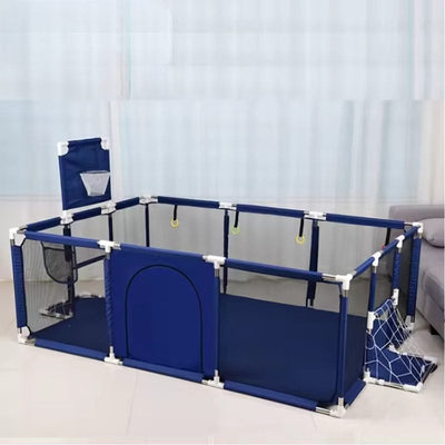 Țarc de copii XXL 235×129×66 Cm, Loc de Joacă Sigur cu Poartă si Coș, Acces Lateral cu Fermoar, Cadru din Oțel Inoxidabil, 1–6 Ani, Albastru - LUDIRO
