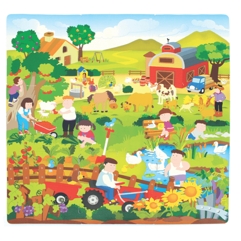 Covor Puzzle din Spuma EVA pentru Copii Ludiro, Set 9 Piese Educationale cu Viata la Ferma - LUDIRO