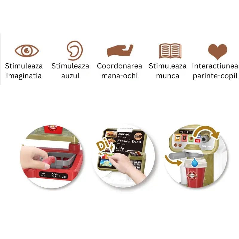 Set de Joaca Fast Food si Aparat de Cafea, Sunete si Lumini Interactive, Elemente Realiste, + 3 Ani, Utility One - LUDIRO