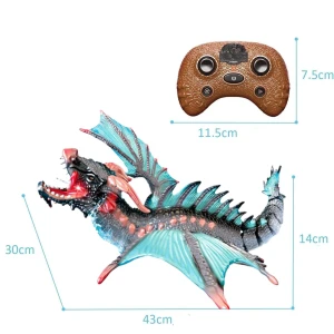 Dragon Interactiv de Apă cu Telecomandă, Funcție Stropire, Lumini, Acumulator Reîncărcabil, 43 cm, Jucărie Piscină, Verde Gri - LUDIRO