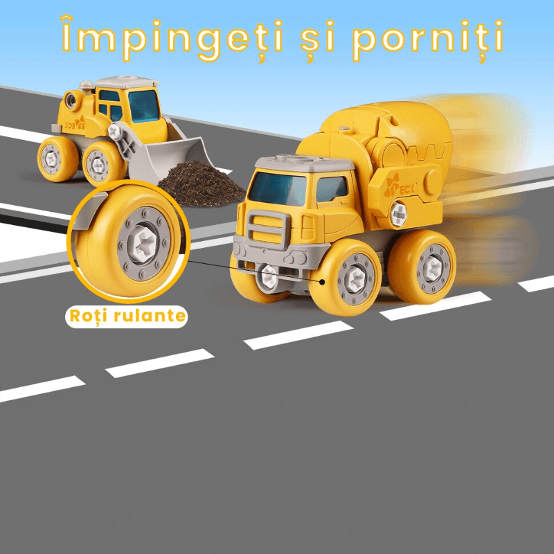 Dinozaur Transformabil 5 in 1 cu Vehicule de Constructii STEM, Sunete si Lumini - LUDIRO