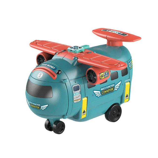 Avion Transformabil Multifunctional, Simulator de Zbor si Condus, Sunete Realiste, 1 Masinuta, Pusculita, Albastru Rosu, 30x29.5x19.5 Cm, + 3 Ani - LUDIRO