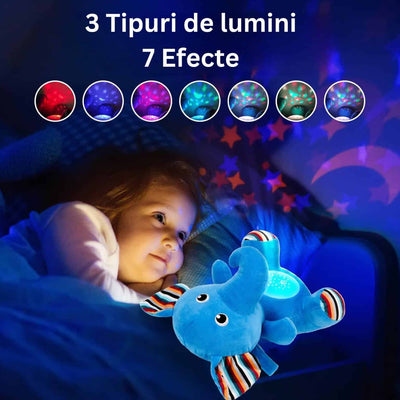 Jucarie de Plus, Elefant, Efecte de Proiectie, Lumini si Sunete pentru Bebelusi, Diferite Functii, 29 Cm, + 0 Luni - LUDIRO