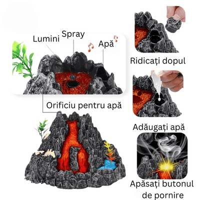 Set Interactiv Vulcan, 6 Dinozauri, Functie Eruptie cu Abur, Lumini Led, Sunete Realiste, Material Rezistent 18x17x11 Cm, +3 Ani - LUDIRO