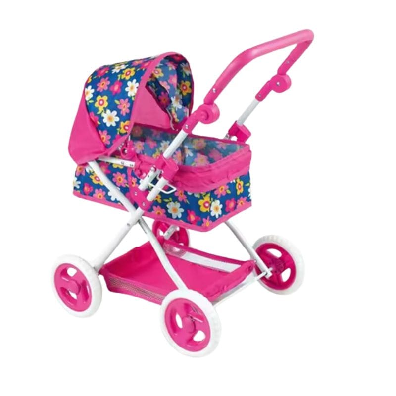 Carucior Landou pentru Papusi, Pliabil, Cu Maner Reglabil, Model Floral, Inaltime 65 Cm, Multicolor, + 3 Ani - LUDIRO