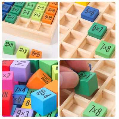 Joc educativ din Lemn pentru Invatarea Tablei Inmultirii, Multicolor, 19.3x19.3x2 Cm, Ideal pentru Dezvoltarea Cognitiva a Copiilor, + 3 Ani - LUDIRO