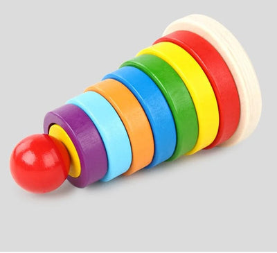 Resigilat - Jucarie din Lemn Educativa de Stivuire cu Forme Geometrice, Turn Montessori, + 3 Ani, 15.5x9 cm - LUDIRO
