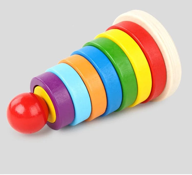Resigilat - Jucarie din Lemn Educativa de Stivuire cu Forme Geometrice, Turn Montessori, + 3 Ani, 15.5x9 cm - LUDIRO