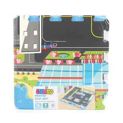 Covor Puzzle din Spuma EVA pentru Copii Ludiro, Set 9 Piese Educationale cu Aeroport, Avion 3D de Asamblat - LUDIRO