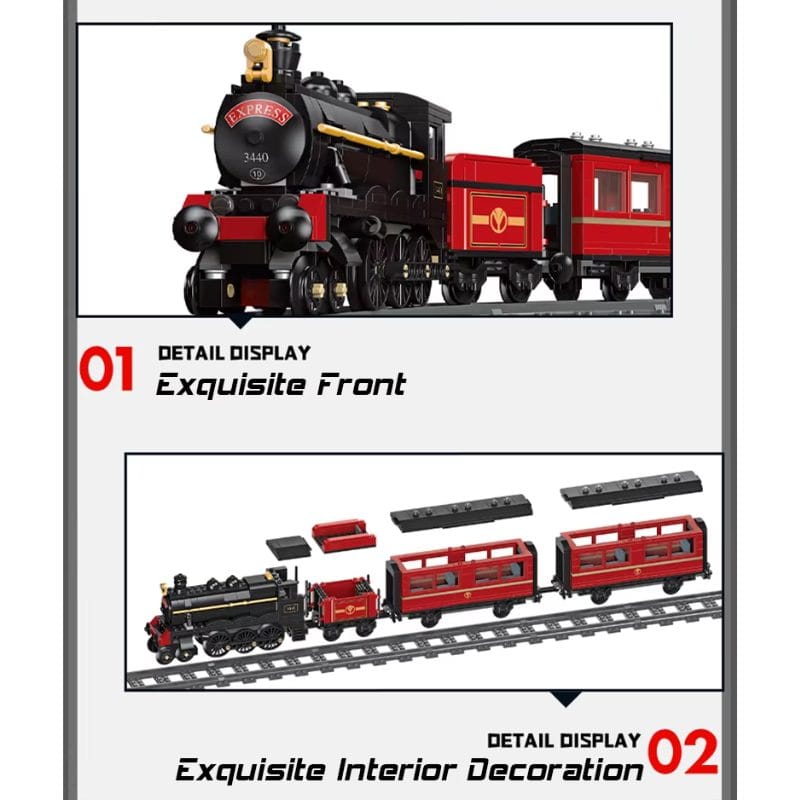 Set de Construit Tren cu Aburi, 789 Piese Reproducere Detaliata a Locomotivei GWR Express 3440, Model de Colectie Cu 3 Vagoane si Sina Inclusa, 78 Cm Lungime, Design Realist pentru Pasionati - LUDIRO