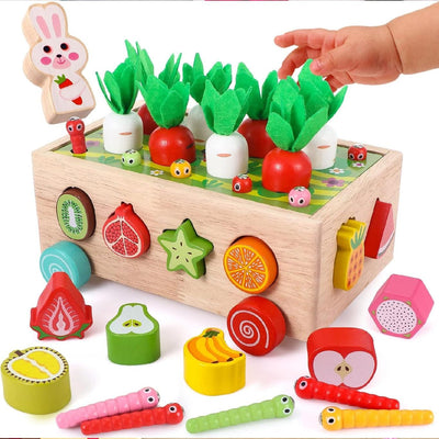 Set Educativ din Lemn cu Multiple Functii, Cutie cu Roti, Sortare si Potrivire, Magnetic, 21.5x16x9 Cm, + 1 An, Utility One - LUDIRO