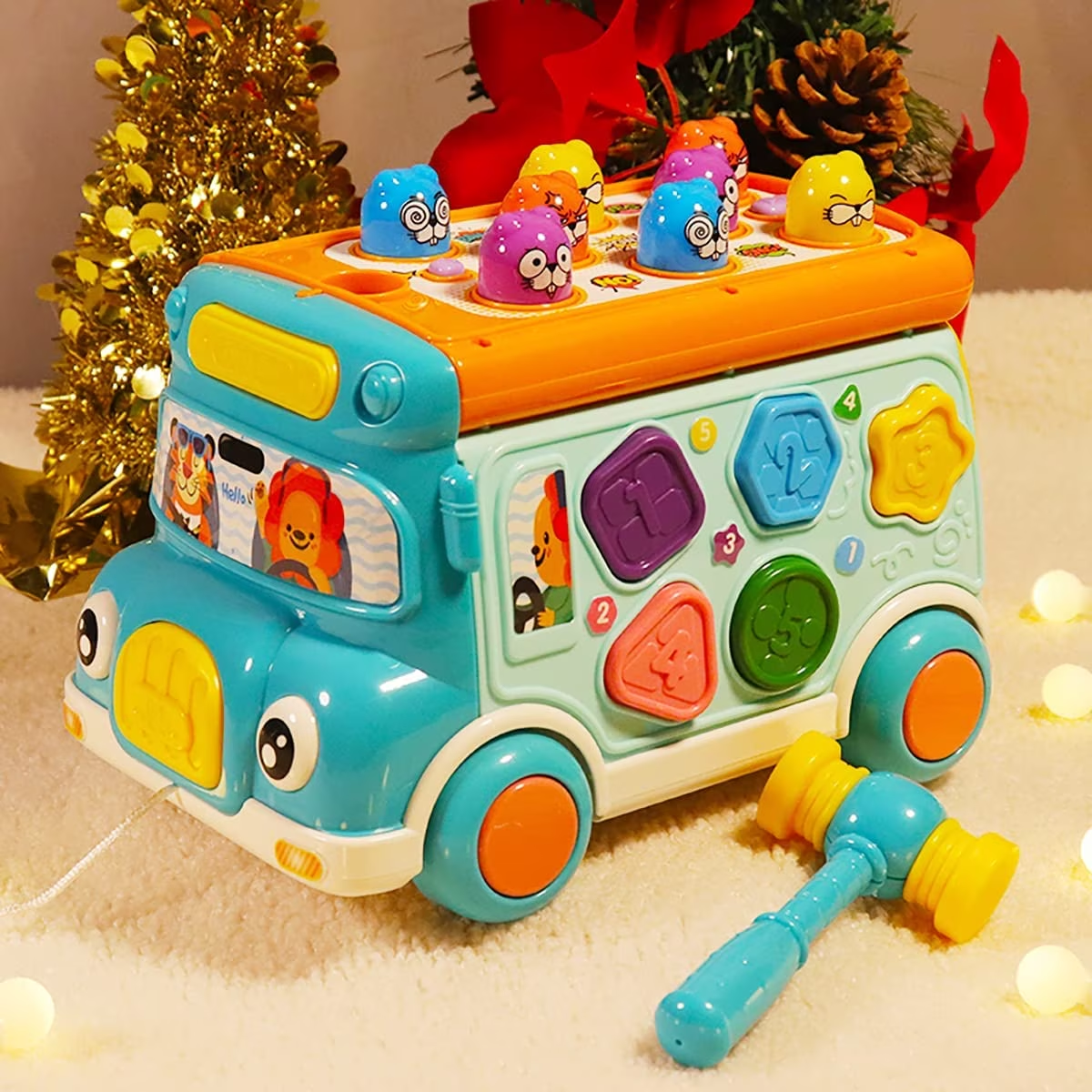 Resigilat - Jucarie Interactiva, Autobuz Multifunctional cu Activitati, 6 Functii Educative, Sunete si Lumini, 23x15x15 Cm, Albastru Portocaliu, + 3 Ani - LUDIRO